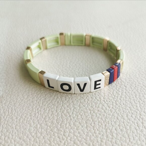 Roxanne Assoulin Just Say Love Enamel Stretch Bracelet | Light Green Gold - Picture 1 of 4
